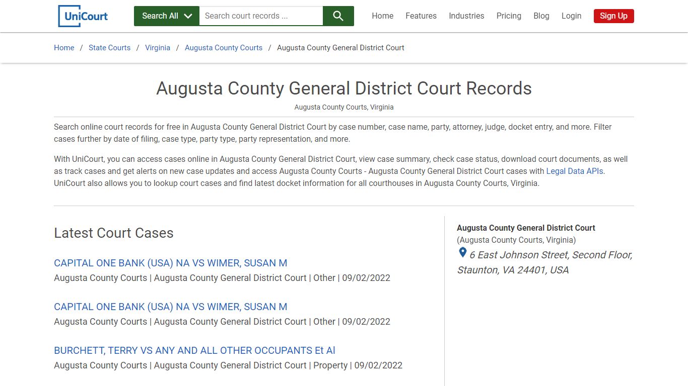 Augusta County General District Court Records | Augusta | UniCourt